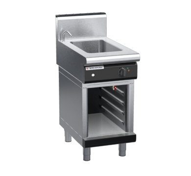 waldorf bold bm8450eh-cb-b0 450mm electric bain marie on cabinet base and high splashback
