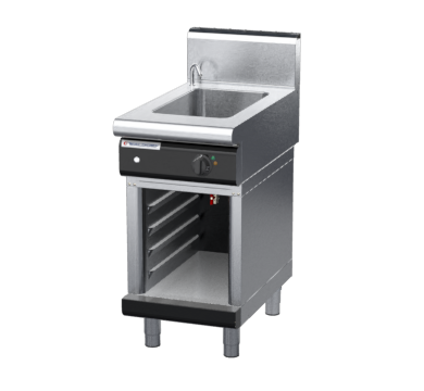 waldorf bold bm8450eh-cb-b0 450mm electric bain marie on cabinet base and high splashback