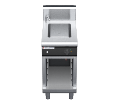waldorf cue bm8450eh-cb-c0 450mm electric bain marie on cabinet base and high splashback
