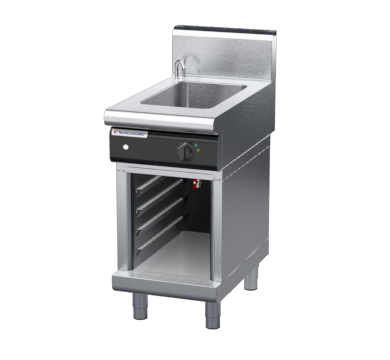 waldorf cue bm8450eh-cb-c0 450mm electric bain marie on cabinet base and high splashback