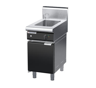 waldorf bold bm8450eh-cd-b0 450mm electric bain marie on cabinet base with door and high splashback