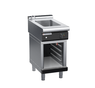 waldorf bold bm8450el-cb-b0 450mm electric bain marie on cabinet base and low splashback