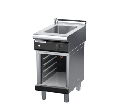 waldorf bold bm8450el-cb-b0 450mm electric bain marie on cabinet base and low splashback