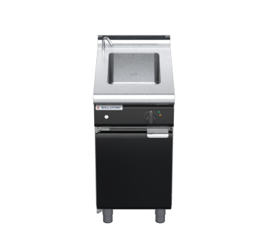 waldorf bold bm8450el-cd-b0 450mm electric bain marie on cabinet base with door and low splashback