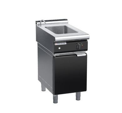 waldorf bold bm8450el-cd-b0 450mm electric bain marie on cabinet base with door and low splashback