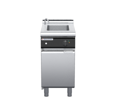 waldorf cue bm8450el-cd-c0 450mm electric bain marie on cabinet base with door and low splashback