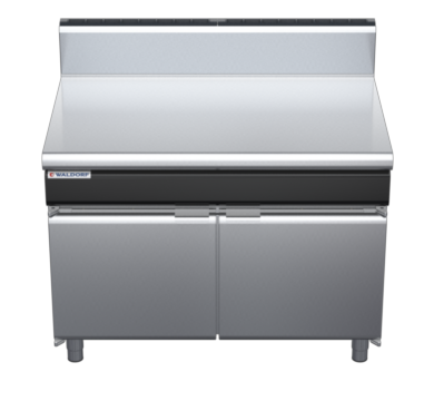 waldorf cue bt8120h-cd-c0 1200mm bench top on cabinet base with door and high splashback