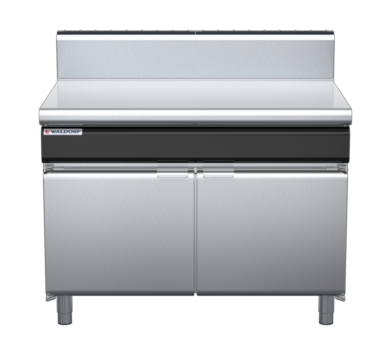 waldorf cue bt8120h-cd-c0 1200mm bench top on cabinet base with door and high splashback