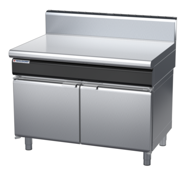 waldorf cue bt8120h-cd-c0 1200mm bench top on cabinet base with door and high splashback