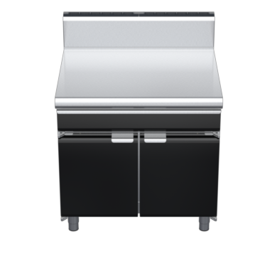 waldorf bold bt8900hdrw-cd-b0 900mm bench top with drawer on cabinet base with door and high splashback