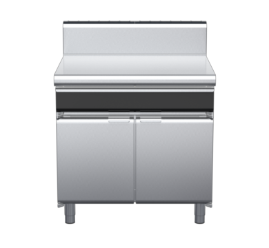 waldorf cue bt8900hdrw-cd-c0 900mm bench top with drawer on cabinet base with door and high splashback