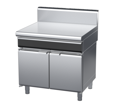 waldorf cue bt8900hdrw-cd-c0 900mm bench top with drawer on cabinet base with door and high splashback