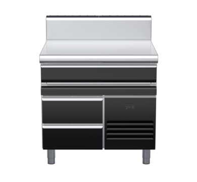 waldorf bold bt8900hdrw-rb-b0 900mm bench top on refrigerated base and high splashback