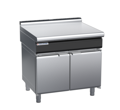 waldorf cue bt8900l-cd-c0 900mm bench top on cabinet base with door and low splashback
