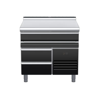 waldorf bold bt8900ldrw-rb-b0 900mm bench top on refrigerated base and low splashback