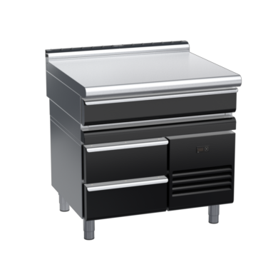 waldorf bold bt8900ldrw-rb-b0 900mm bench top on refrigerated base and low splashback