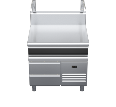 waldorf cue bt8900shdrw-rb-c0 900mm bench top with salamander support salamander support with drawer and high splashback