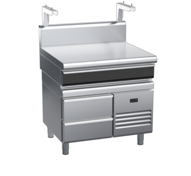 waldorf cue bt8900shdrw-rb-c0 900mm bench top with salamander support salamander support with drawer and high splashback