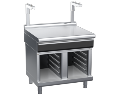 waldorf cue bt8900sldrw-cb-c0 900mm bench top with salamander support salamander support with drawer and low splashback