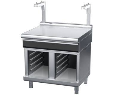 waldorf cue bt8900sldrw-cb-c0 900mm bench top with salamander support salamander support with drawer and low splashback