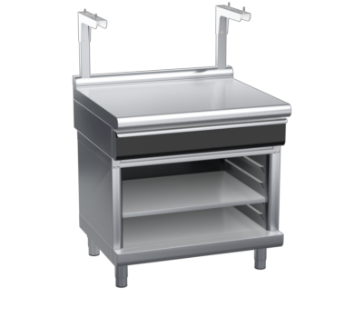 waldorf cue bt8900sldrw-ob-c0 900mm bench top salamander support with drawer and low splashback