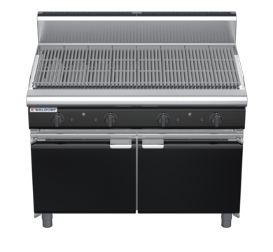 waldorf bold ch8120gh-cd-b0 1200mm gas chargrill / barbecue on cabinet base with door and high splashback