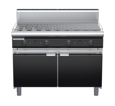 waldorf bold ch8120gh-cd-b0 1200mm gas chargrill / barbecue on cabinet base with door and high splashback
