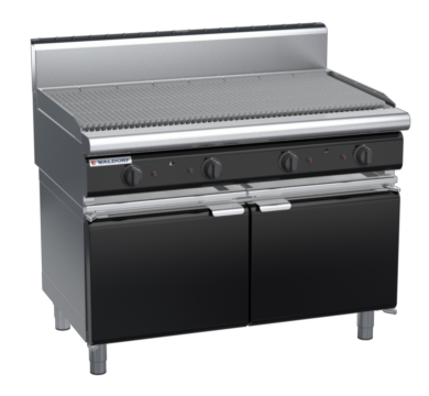 waldorf bold ch8120gh-cd-b0 1200mm gas chargrill / barbecue on cabinet base with door and high splashback