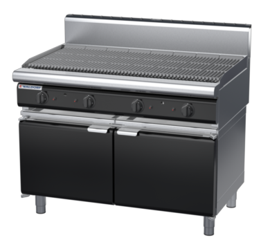 waldorf bold ch8120gh-cd-b0 1200mm gas chargrill / barbecue on cabinet base with door and high splashback