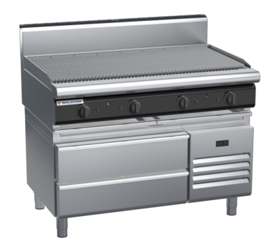 waldorf cue ch8120gh-rb-c0 1200mm gas chargrill / barbecue on refrigerated base with high splashback