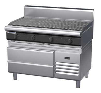 waldorf cue ch8120gh-rb-c0 1200mm gas chargrill / barbecue on refrigerated base with high splashback