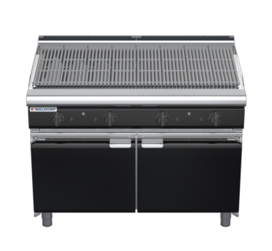 waldorf bold ch8120gl-cd-b0 1200mm gas chargrill / barbecue on cabinet base with door and low splashback