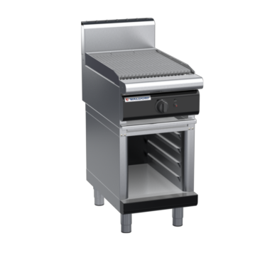 waldorf bold ch8450gh-cb-b0 450mm gas chargrill / barbecue on cabinet base with high splashback