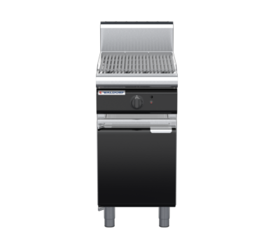 waldorf bold ch8450gh-cd-b0 450mm gas chargrill / barbecue on cabinet base with door and high splashback