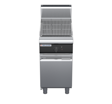 waldorf cue ch8450gh-cd-c0 450mm gas chargrill / barbecue on cabinet base with door and high splashback