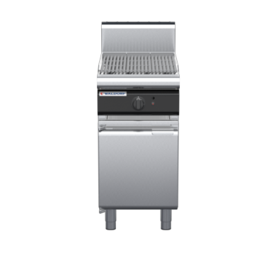 waldorf cue ch8450gh-cd-c0 450mm gas chargrill / barbecue on cabinet base with door and high splashback