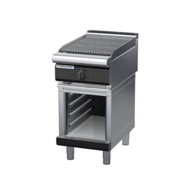 waldorf bold ch8450gl-cb-b0 450mm gas chargrill / barbecue on cabinet base with low splashback