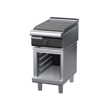waldorf cue ch8450gl-cb-c0 450mm gas chargrill / barbecue on cabinet base with low splashback