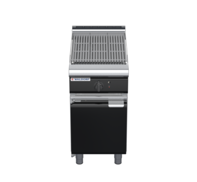 waldorf bold ch8450gl-cd-b0 450mm gas chargrill / barbecue on cabinet base with door and low splashback