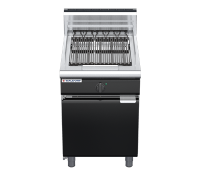 waldorf bold ch8600edh-cd-b0 600mm electric chargrill / barbecue on cabinet base with door and high splashback