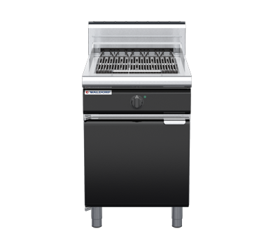 waldorf bold ch8600edh-cd-b0 600mm electric chargrill / barbecue on cabinet base with door and high splashback