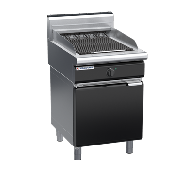 waldorf bold ch8600edh-cd-b0 600mm electric chargrill / barbecue on cabinet base with door and high splashback