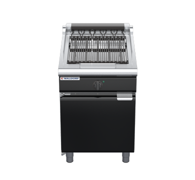 waldorf bold ch8600edl-cd-b0 600mm electric chargrill / barbecue on cabinet base with door and low splashback