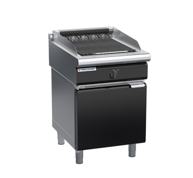 waldorf bold ch8600edl-cd-b0 600mm electric chargrill / barbecue on cabinet base with door and low splashback