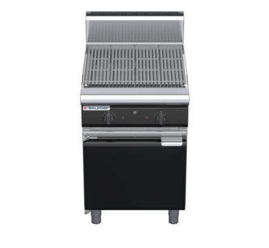 waldorf bold ch8600gh-cd-b0 600mm gas chargrill / barbecue on cabinet base with door and high splashback
