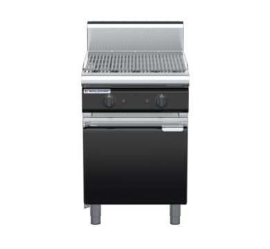 waldorf bold ch8600gh-cd-b0 600mm gas chargrill / barbecue on cabinet base with door and high splashback