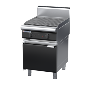 waldorf bold ch8600gh-cd-b0 600mm gas chargrill / barbecue on cabinet base with door and high splashback
