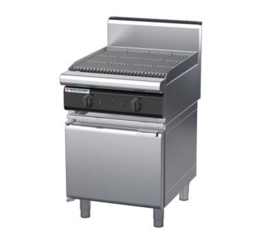waldorf cue ch8600gh-cd-c0 600mm gas chargrill / barbecue on cabinet base with door and high splashback