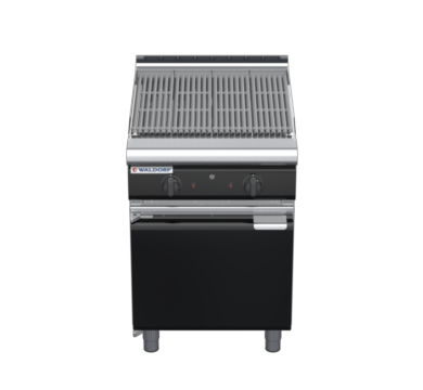 waldorf bold ch8600gl-cd-b0 600mm gas chargrill / barbecue on cabinet base with door and low splashback