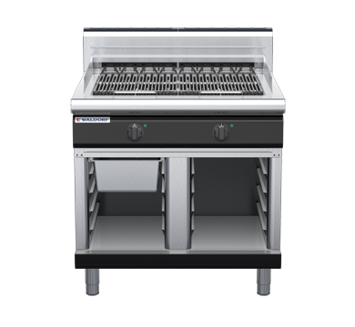 waldorf bold ch8900edh-cb-b0 900mm electric chargrill / barbecue on cabinet base with high splashback